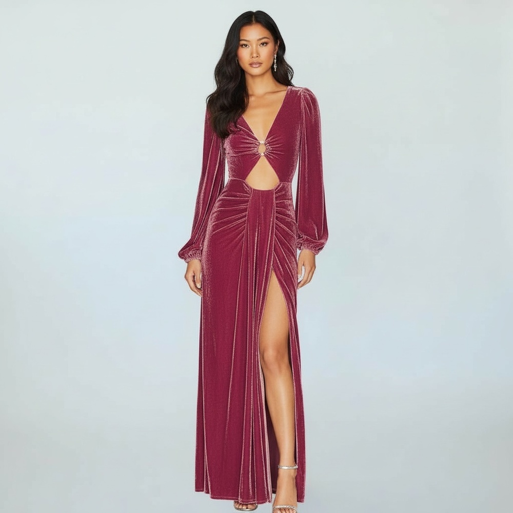 Tularosa Olivier Gown Mauve Velvet Front Cut-Out SZ M Sexy Romantic